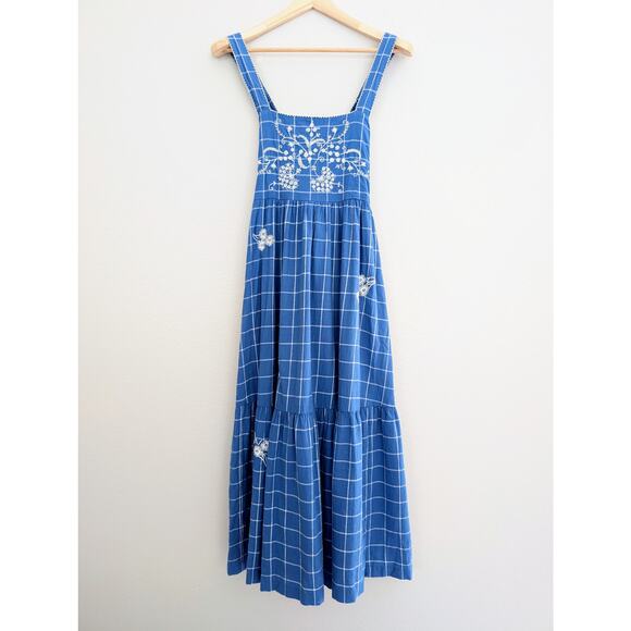 NWT Madewell Embroidered Cicely Tiered Midi Dress in Plaid – Size 8 Lightweight - Picture 4 of 8